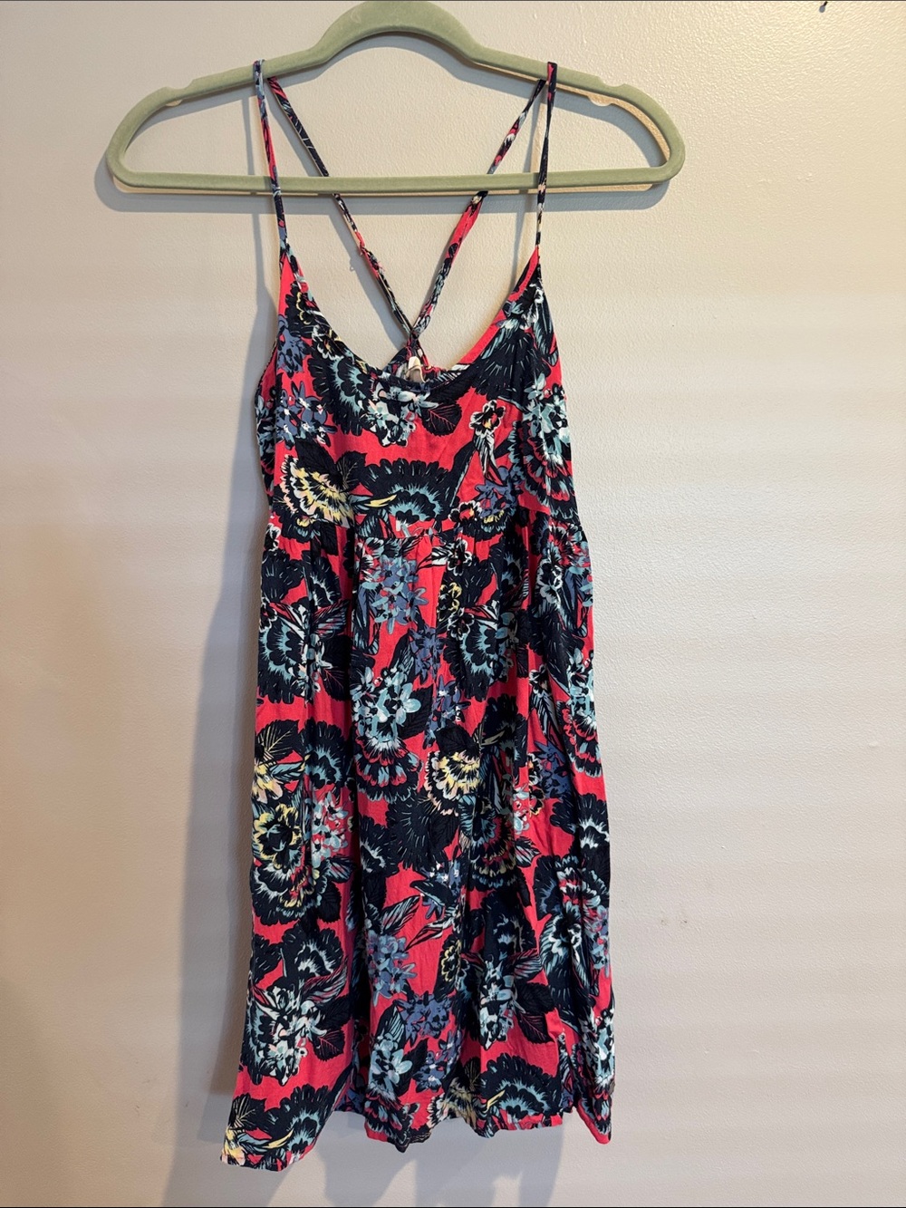 Roxy Floral Strappy Sundress in Coral, Black & Aqua